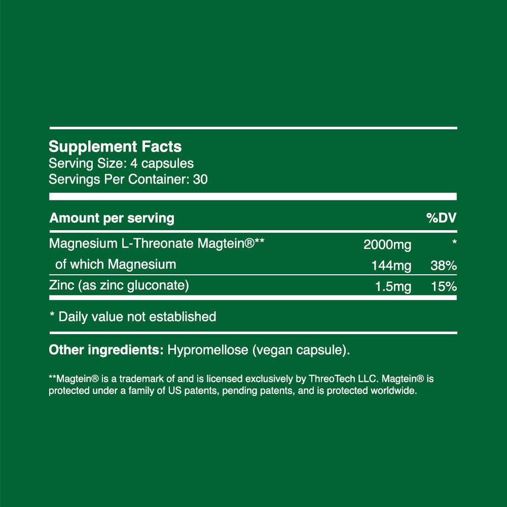 Magnesium L-Threonate Kapseln 500mg (30 Portionen, 120 Kapseln)