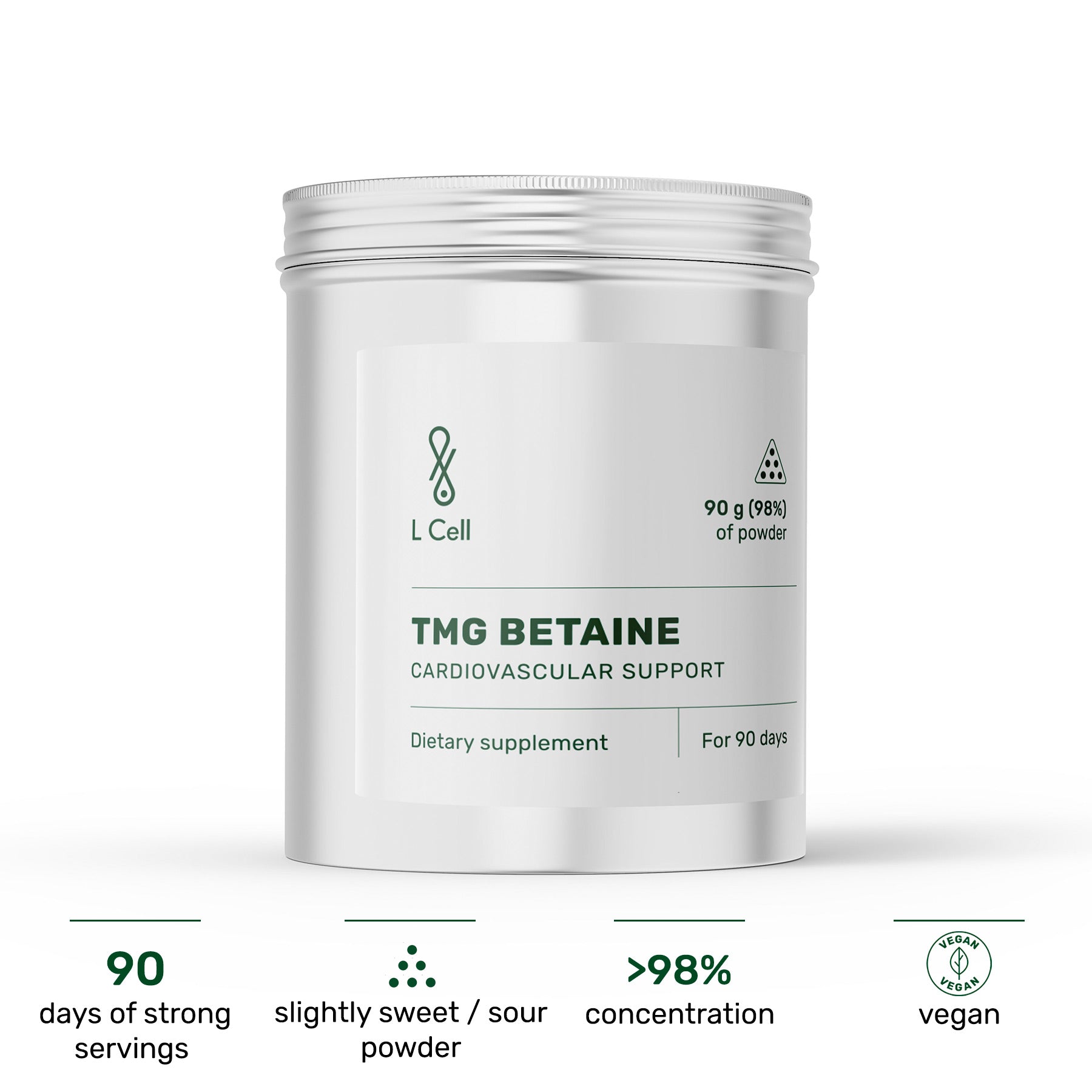 TMG Betain wasserfreies Pulver 90g (90 Portionen, >98% Reinheit)