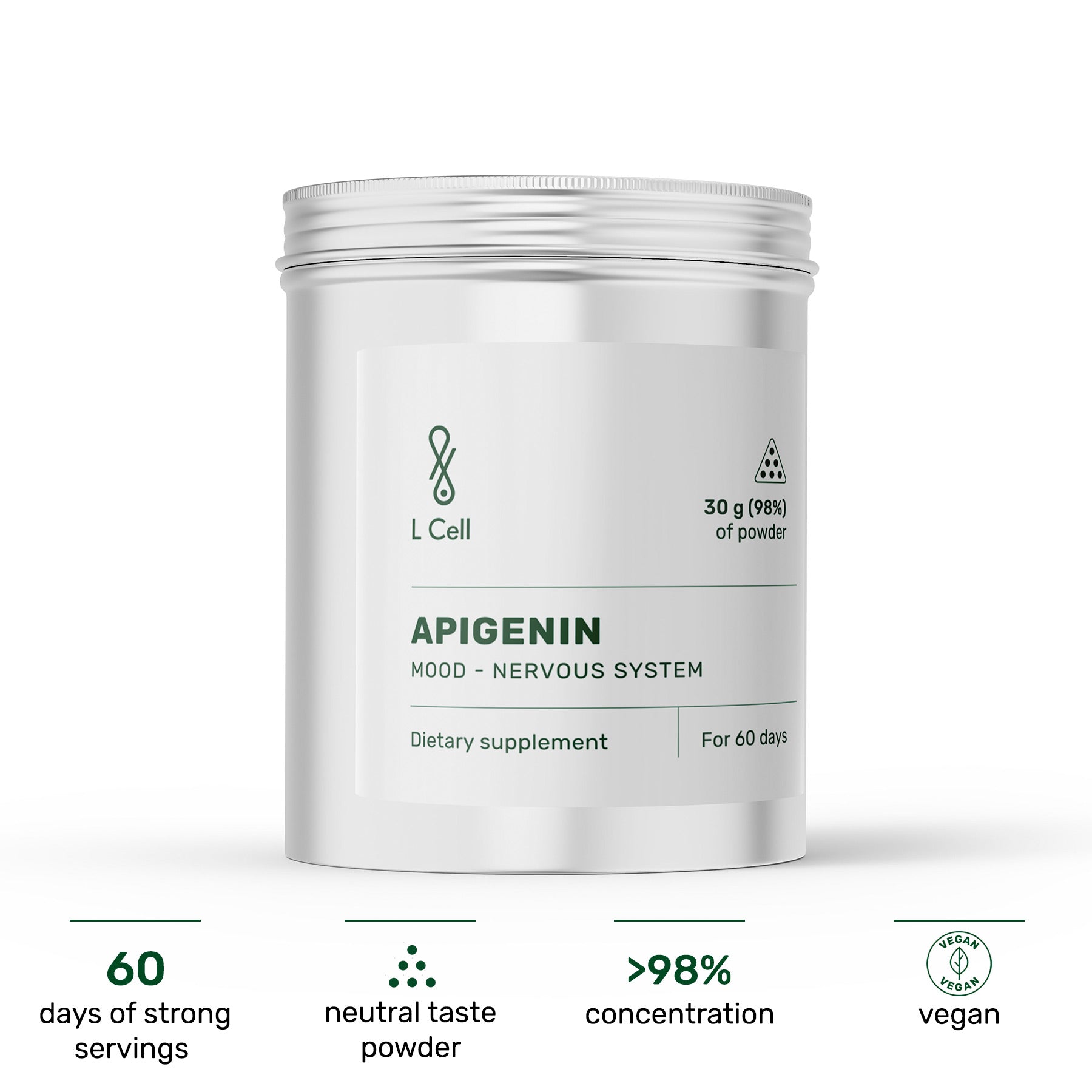 Apigenin Pulver 30g (60 Portionen, >98% Reinheit)
