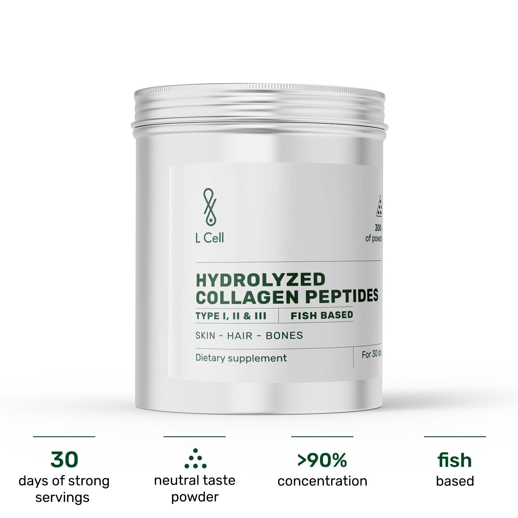 Meereskollagenpeptide 300g (30 Portionen, >90% Reinheit), hydrolysiert
