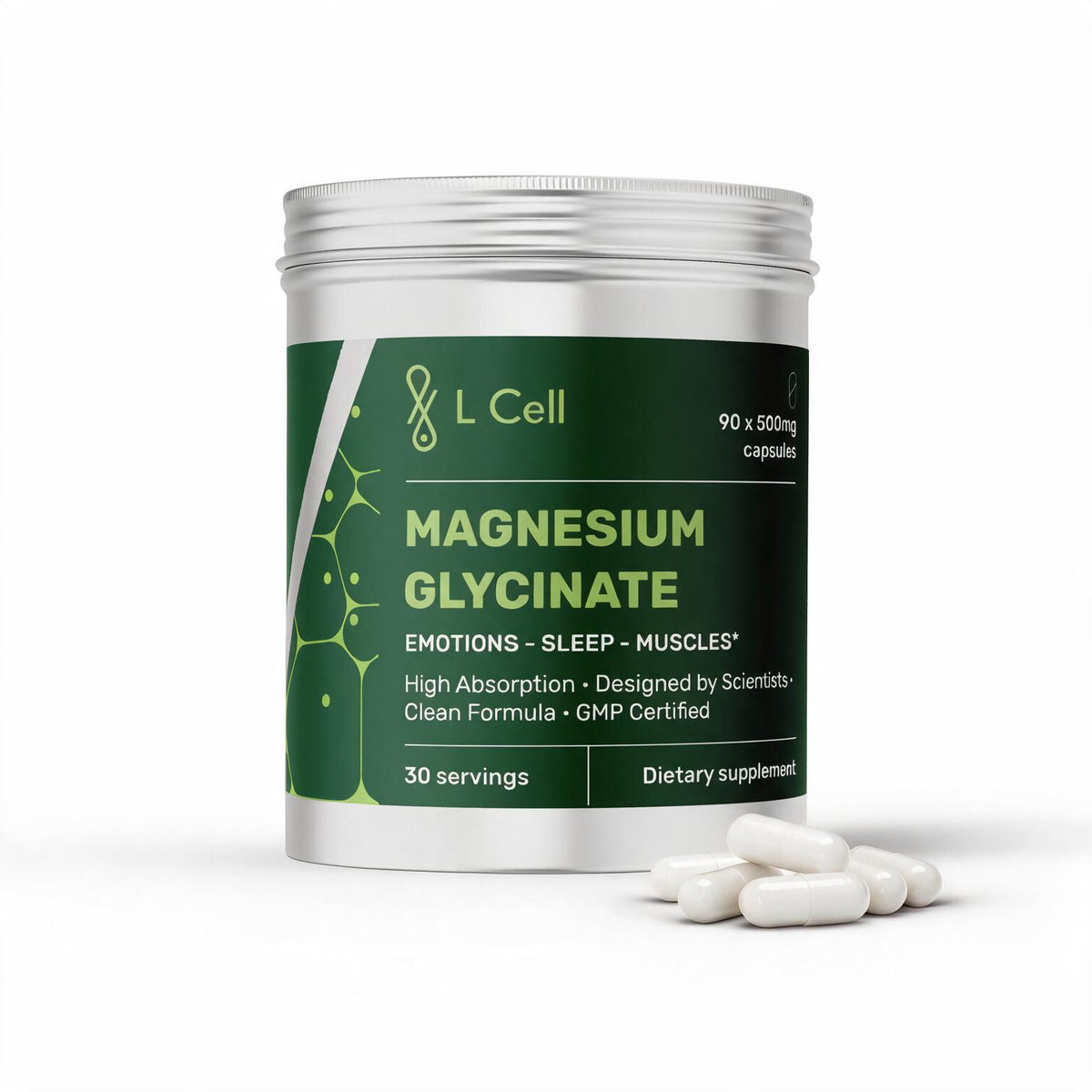 Magnesiumglycinat-Kapseln 500 mg (30 Portionen, 90 Kapseln)