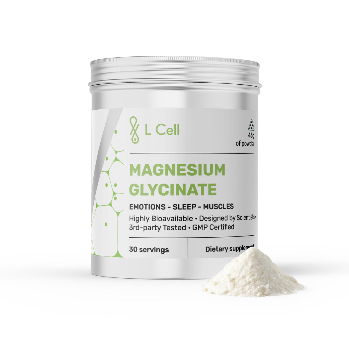 Magnesiumglycinat Pulver 45g (30 Portionen, 14% Konzentration)