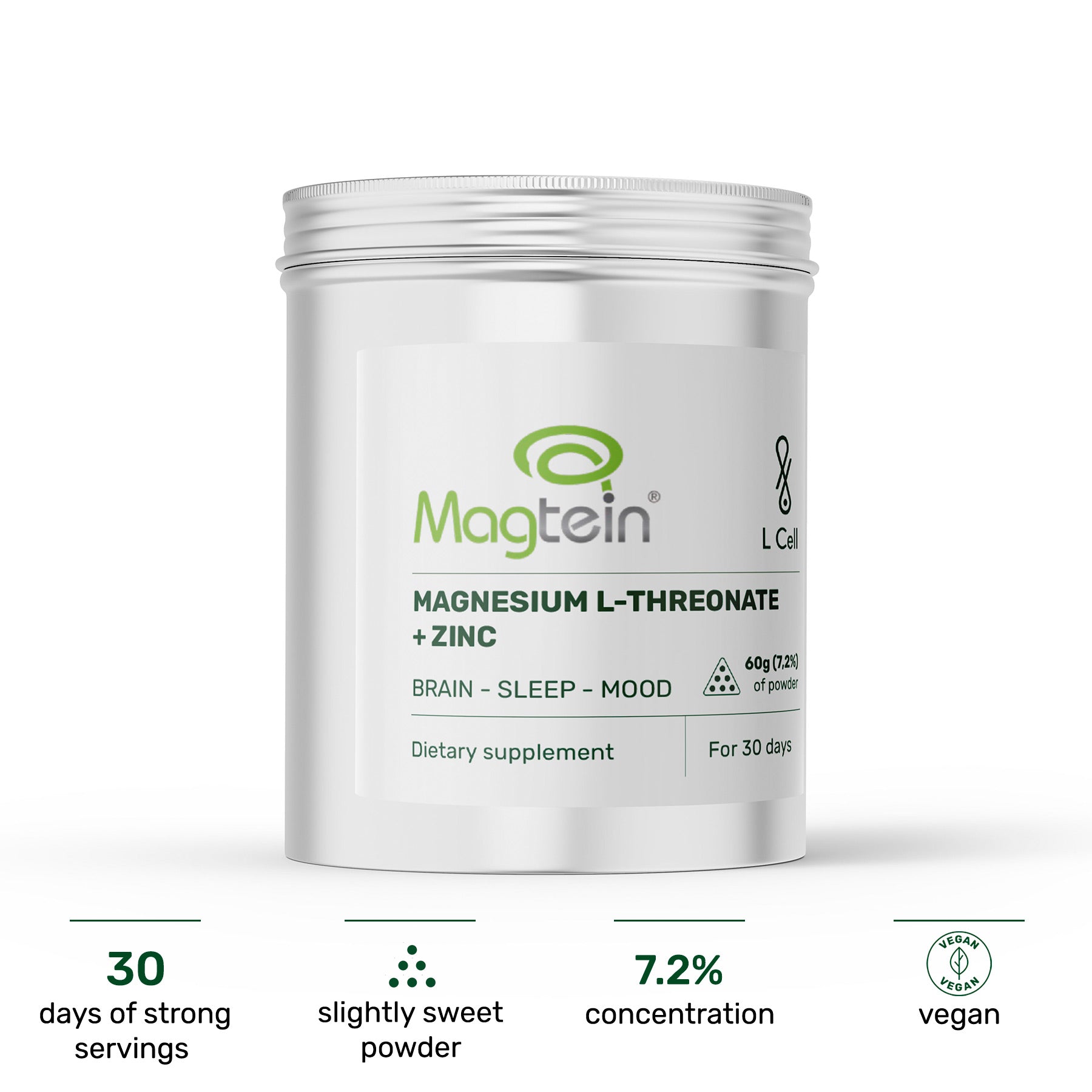 Magnesium-L-Threonat Pulver 60g (30 Portionen, >99% Reinheit)