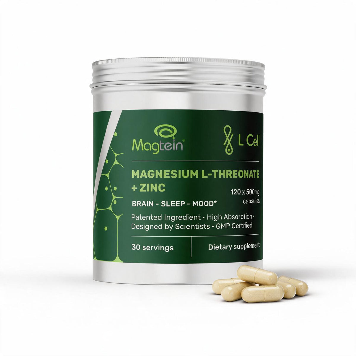 Magnesium L-Threonate Kapseln 500mg (30 Portionen, 120 Kapseln)