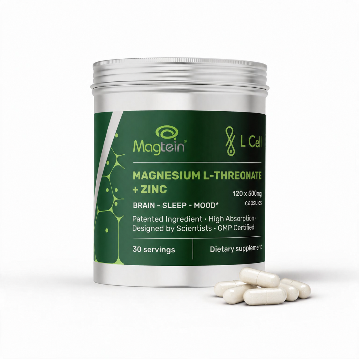 Magnesium L-Threonate Kapseln 500mg (30 Portionen, 120 Kapseln)