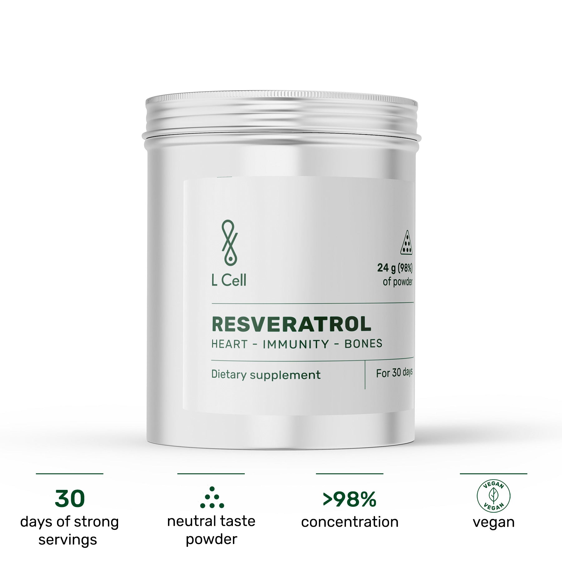 Trans-Resveratrol-Pulver 24g (30 Portionen, >98% Reinheit)