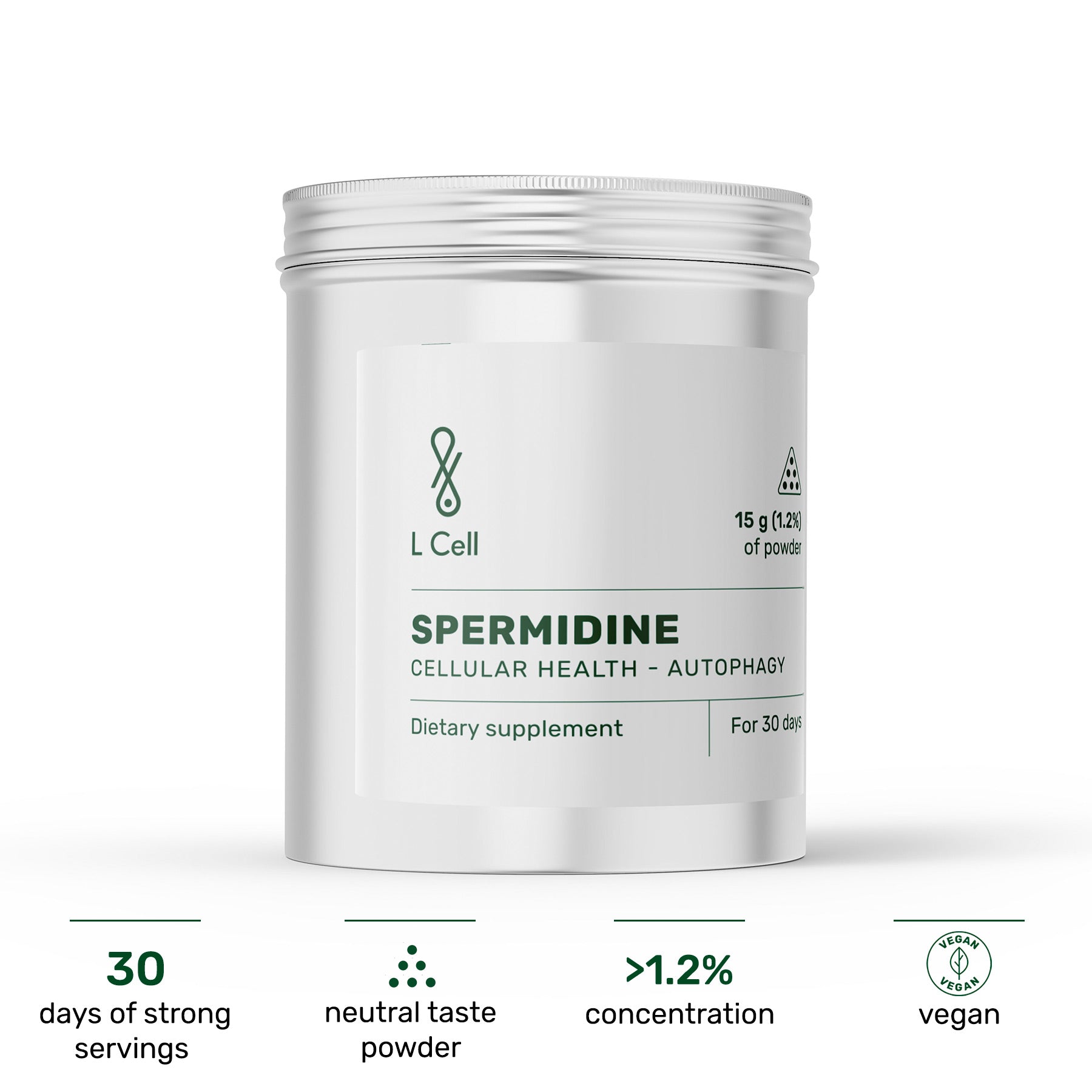 Spermidin-Pulver 15g (30 Portionen, 1,2% Konzentration)